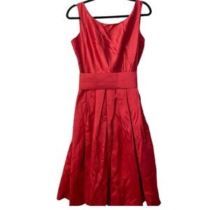 Lindy Bop Retro Swing Dance Midi Dress Red Satin A line Fit Flare Size 6.